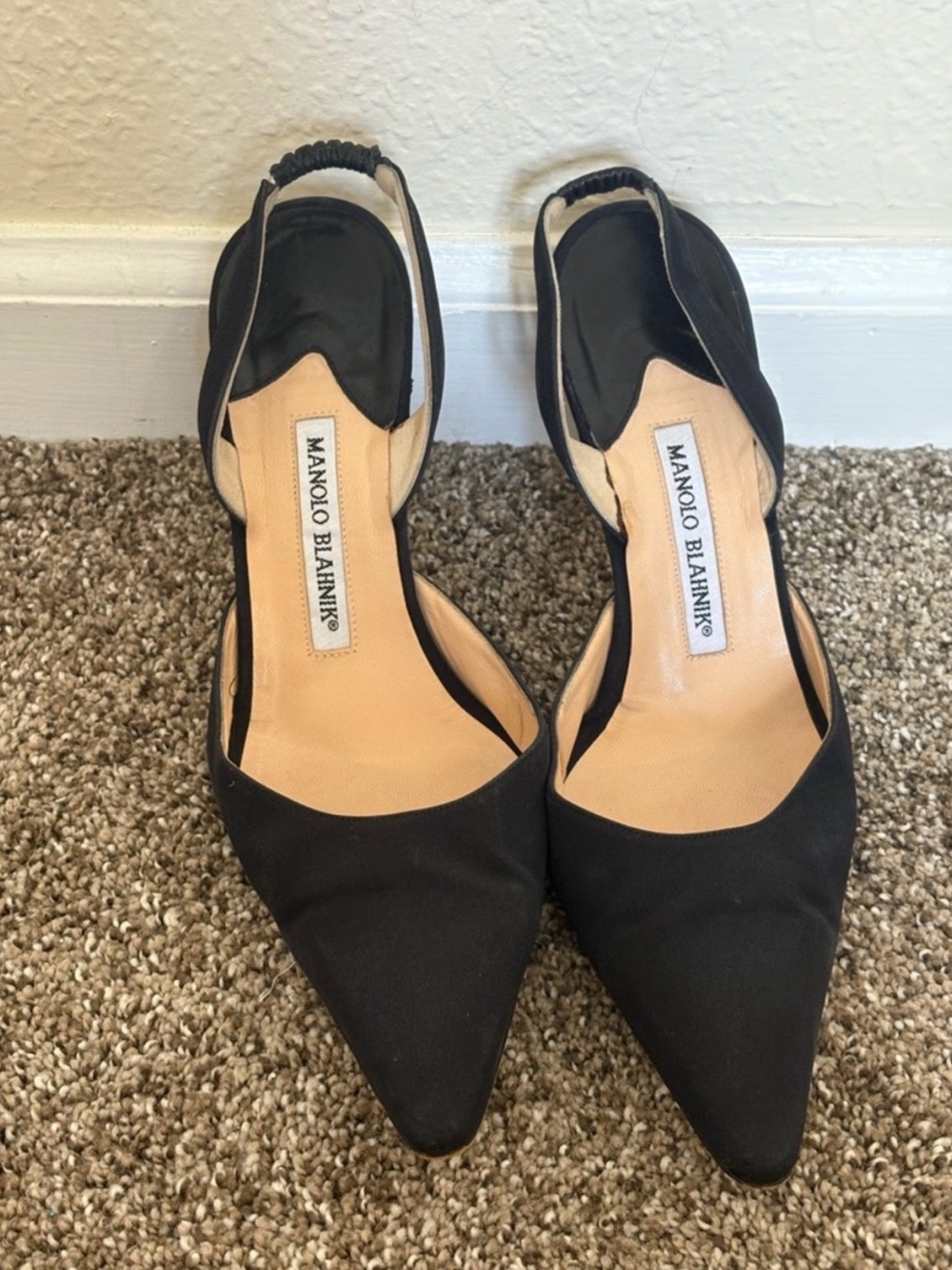 Manolo Blahnik Black Pointed Slingback Flats